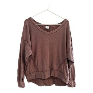 aerie Mauve Waffle-Knit V-Neck Sweatshirt